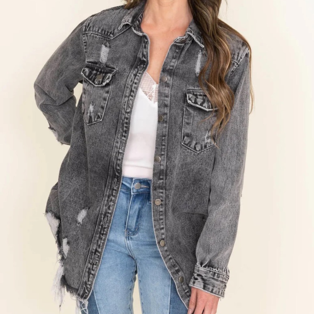 American Bazi Black Distressed Denim Jacket - Picture 10 of 11